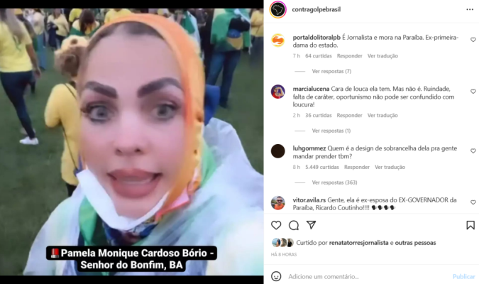 Ex-primeira-dama da Paraíba participa de atentado em Brasília e deleta Instagram após repercussão